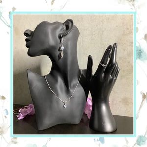 🌸 3PC PENDANT GEMSTONE NECKLACE LEAF EARRINGS RING MOONSTONE BUNDLE SET SILVER